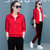 2021年春秋季新款运动休闲套装女时尚潮牌减龄百搭立领卫衣三件套(红色 4XL)第8张高清大图