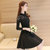 Mistletoe春季新款韩版修身显瘦长袖连衣裙女精品女装(黑色 S)第3张高清大图