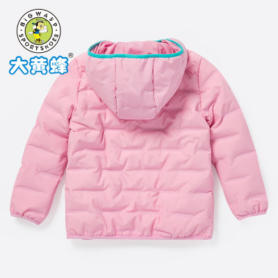 大黄蜂男童装女童羽绒服2018新款女孩冬季保暖外套儿童休闲棉衣(160cm 粉红色)