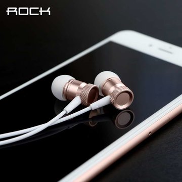 洛克（ROCK）乐浪耳机 RAU0511 手机耳机 入耳式运动重低音线控带麦语音话通用耳机(金色)