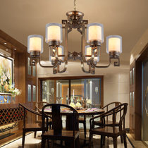 欧菲玛丽 客厅吊灯现代中式奢华大气3头餐厅全铜LED灯具(暖色光源 6头72*43CM)