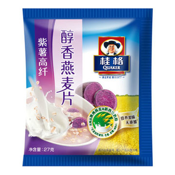 【真快乐自营】桂格Quaker醇香燕麦片紫薯高纤 540g（内含20包）方便早餐燕麦片