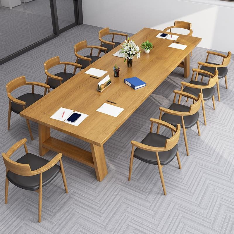 北欧大型实木会议桌椅组合长桌工作台办公室简约洽谈桌操作台个性广岛