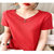 【新款】女士100%纯棉抽绳V领带扣短袖(红色 XXL)第2张高清大图