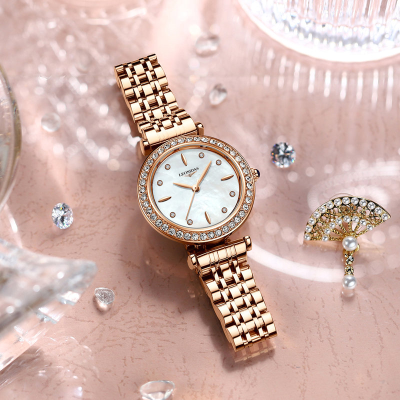 leonidas列奥尼达官方品牌女士手表钢带风气质防水手表女石英腕表玫壳