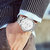上海手表男机械国产手表日历星期891时尚钢带自动机械表男(白钢 皮带)第6张高清大图
