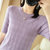 新款提花短袖针织衫女士圆领套头半袖毛衣短款宽松T恤衫打底上衣(紫色 L)第4张高清大图