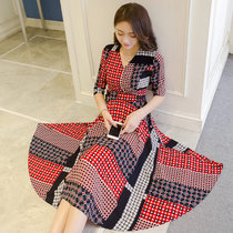亲衣倾诚 2017夏季新款格子V领连衣裙 韩版中袖中长款显瘦修身连身长裙 M8068(红色 XL)