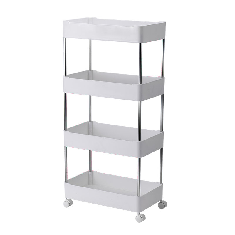 小推车置物架厨房卫生间可移动带轮储物架子家用多层放零食收纳架白色