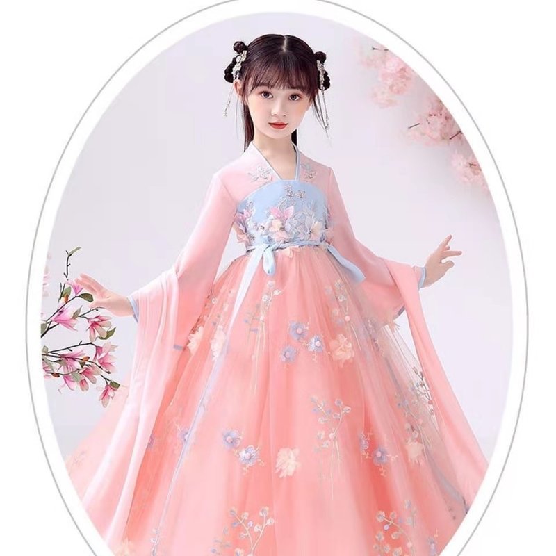 汉服女童中国风春秋超仙古装儿童襦裙古代女孩夏装樱花公主唐装130