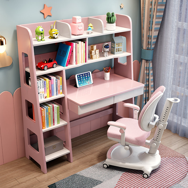 实木书桌书架一体桌现代简约学生电脑桌儿童学习桌青少年写字桌椅602