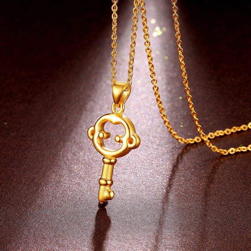 钻石凤凰 3d硬千足金 十二生肖猴 磨砂款钥匙猴黄金吊坠男女款(1.87g)