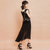 七格格2017夏装新款背带V领系带不规则荷叶摆无袖连衣裙女X1165(黑色 XL)第4张高清大图