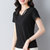 纯棉v领短袖t恤女2022年新款夏季女装修身气质品牌半袖上衣体恤衫(黑色 L)第2张高清大图