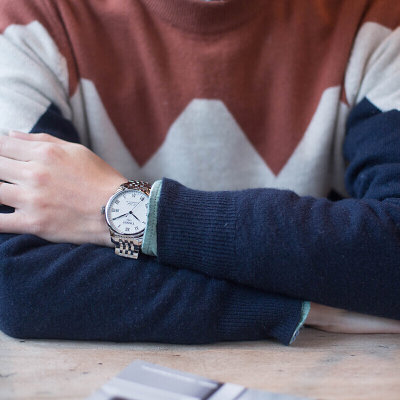 天梭(TISSOT)手表力洛克系列 T006新款80小时全自动机械时尚潮流精男表(银壳白面银钢带)