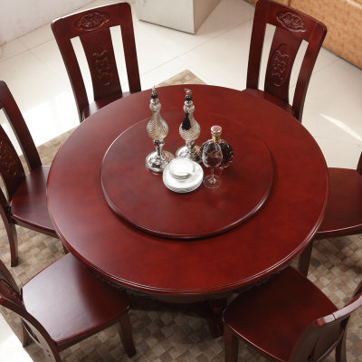 美天乐 圆形实木餐桌椅组合 大理石餐桌吃饭桌子 家用饭桌实木大小圆桌(1.6米 一桌十二椅（送转盘）)