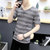 左岸男装 夏季新款韩版男士V领短袖T恤男生修身条纹半袖上衣潮(黑灰色 4XL)第4张高清大图