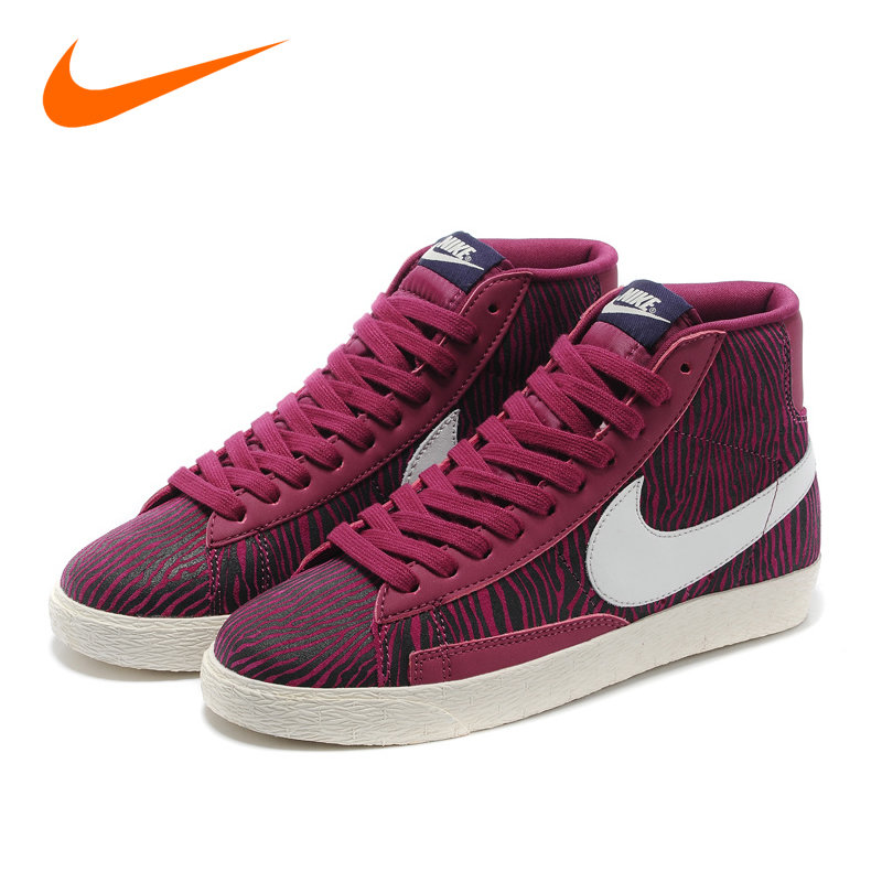 耐克板鞋女子休闲鞋nike blazer女鞋开拓者高帮女式运动鞋秋冬(紫红黑