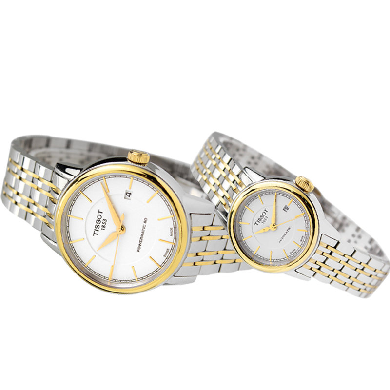 天梭tissot卡森系列机械情侣表t0854072201100t0852072201100