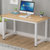 钢木电脑桌台式家用简易书桌现代简约办公桌笔记本桌子(柚木色+白架)第5张高清大图