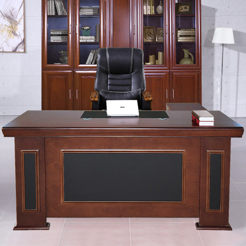 木巴简约大班台老板桌子组合胡桃色经理主管桌18现代办公桌书柜组合16