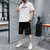 卡郎琪 男士短袖t恤夏季2020新款潮流一套搭配休闲运动套装宽松帅气衣服五分裤短裤(KXP-T269S205白色 XL)第4张高清大图