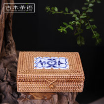 手工藤编瓷片茶砖盒 普洱茶盒 包装收纳 越南秋藤 方形包装盒