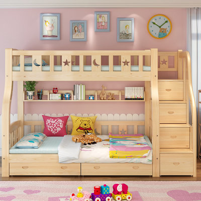睿趣 实木子母床双层床二层上下床高低床儿童床成人松木床母子铺(梯柜款 上铺1.00米下铺1.20米)