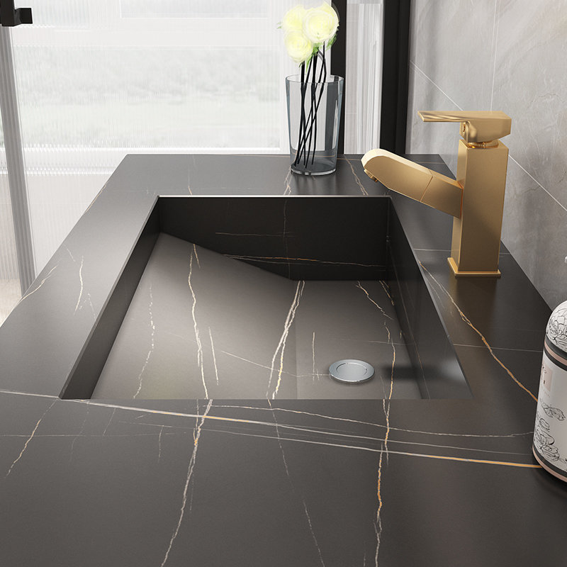 岩石盆升级岩板一体盆岩板陶瓷台下盆台面岩板陶瓷台下盆劳伦黑金