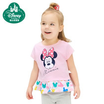 迪士尼宝宝童装女童纯棉短袖t恤夏装儿童半袖上衣打底衫(粉色 110cm(3-4岁))