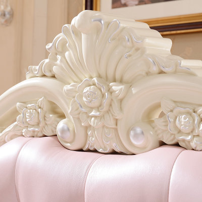 凯莎豪庭欧式床套装双人床法式公主床雕花简约床卧室(白/粉 1.8米床+2个床头柜+床垫)