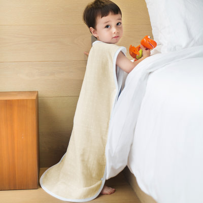 三利 纯棉高密度纱布儿童睡袋 A类安全标准婴幼儿用品 背心式睡衣 防踢被(格点-中黄)