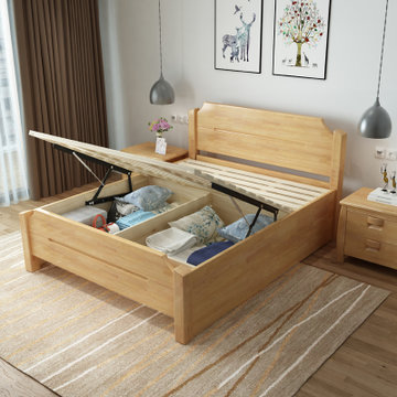 都市名门 实木床1.2米床1.8米双人床1.5米单人床带高箱气压储物简约孩童床(单床 默认)