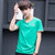 卡郎琪 男士夏季新款V领纯色短袖t恤 青年韩版修身舒适棉半袖体恤加大码上衣服短T(KLQDQC1721草绿色 4XL)第2张高清大图