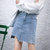 2018夏季新款a字包臀裙不规则半身裙高腰牛仔短裙(蓝色(破洞款) XL)第4张高清大图