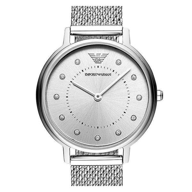 阿玛尼手表 简约时尚米兰编织钢带 石英表ar1956 玫瑰金女表(黑色)