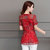 VEGININA 短袖圆领印花缕空上衣雪纺衫 9724(红色 M)第3张高清大图