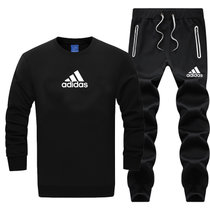 阿迪达斯运动套装男装春季新款训练跑步针织透气休闲长裤套头衫(黑 XL)