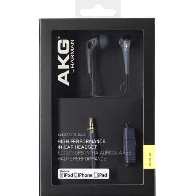 爱科技（AKG）K350耳塞耳塞式耳机（蓝色）（线材上集成了iPhone/iPod专用的线控装置,可以操控iPod的音乐播放,还能实现通话功能,使用非常方便）