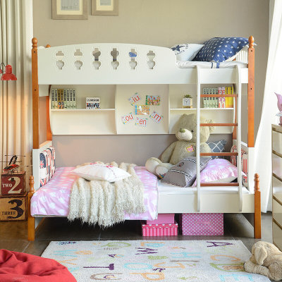 a家家具 地中海高低子母床简约公主儿童床上下床实木带护栏双层床(单床（30天货期） 默认)