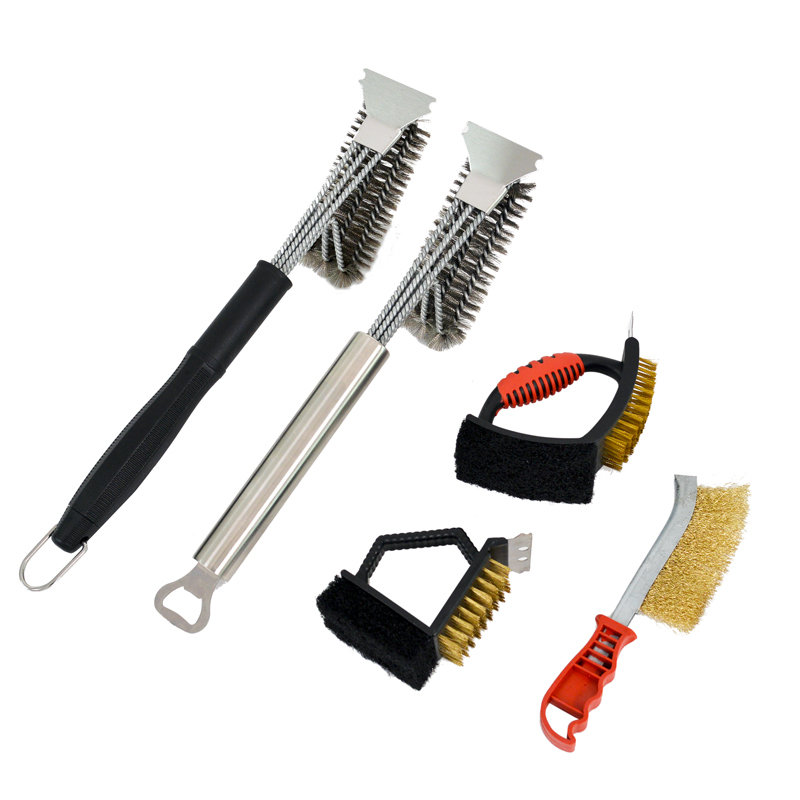 烧烤烤炉清洁钢刷镀铜钢丝刷子工具钢丝刷清洁刷bbq烧烤配件d款长柄多