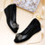 真皮润四月妈妈鞋中年软底舒适大码女鞋2021新款坡跟女士浅口皮鞋(37 黑色/9107（跟高4.5cm）)第3张高清大图