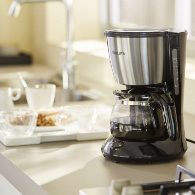 飞利浦（PHILIPS）咖啡机HD7435 家用滴漏式美式咖啡壶 不锈钢外壳 700瓦功率黑色+银色