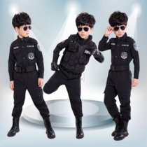 儿童舞蹈幼儿园男女小警察制服舞蹈演出服饰小交警表演服(黑色 望远镜)(160cm)