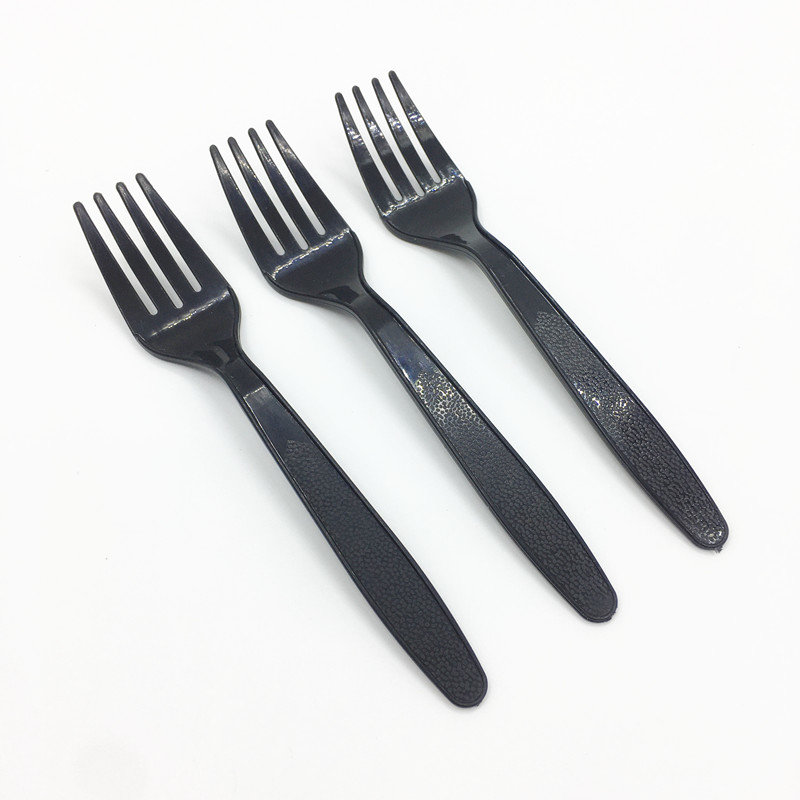 一次性叉子独立包装塑料餐具打包叉水果叉蛋糕叉黑色叉子100支透明叉