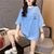 【灵薇雅】夏季韩版新款卡通刺绣宽松中长款纯棉圆领短袖T恤衫(蓝色 M)第3张高清大图
