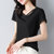 纯棉v领短袖t恤女2022年新款夏季女装修身气质品牌半袖上衣体恤衫(黑色 L)第3张高清大图