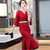 MISS LISA韩版时尚气质中长款V领连衣裙修身大码裙子YWZ8113(红色 XL)第4张高清大图