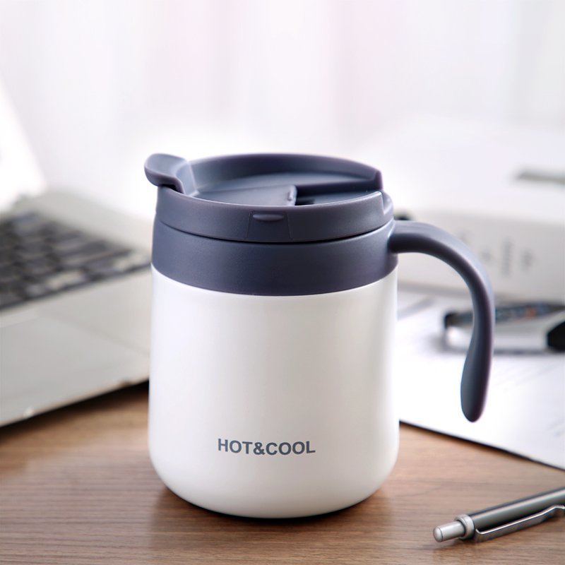 咖啡保温杯女可爱带把手柄不锈钢水杯家用办公室大容量杯子男带盖新款