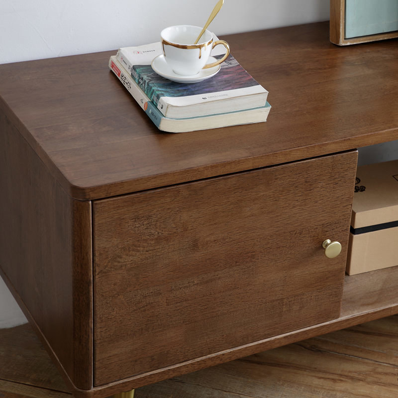 丰圆藤木北欧轻奢简约现代胡桃色原木色橡胶木实木电视柜胡桃色电视柜